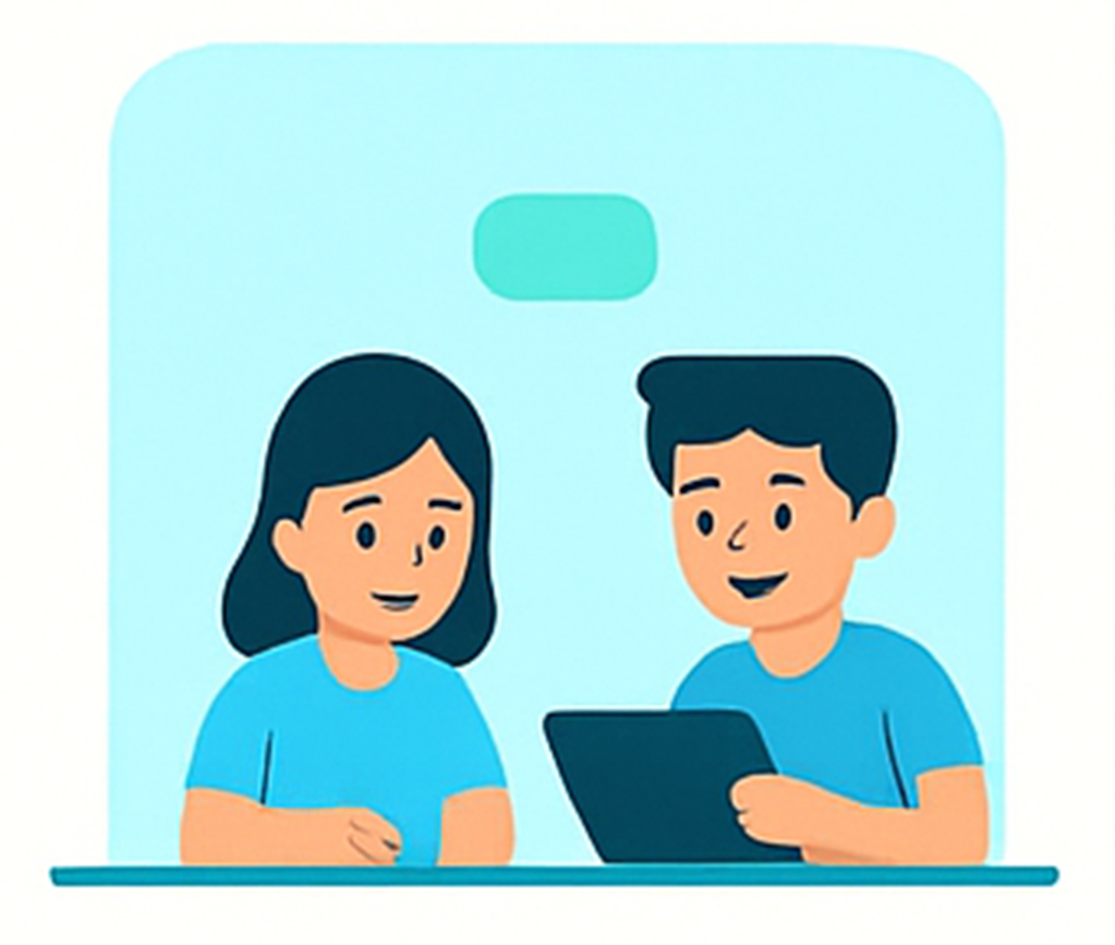 দুই শিক্ষার্থী ট্যাবলেট দিয়ে অনলাইন লার্নিং করছে