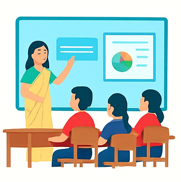 ক্লাসরুমে শিক্ষিকা শিক্ষার্থীদের পাঠদান করছেন – শিক্ষা ও শিক্ষণ প্রক্রিয়া