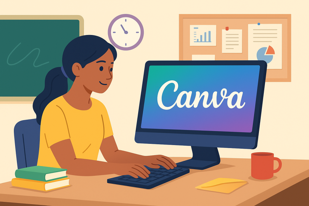 একজন শিক্ষক Canva ব্যবহার করে শিশুদের জন্য আকর্ষণীয় শিক্ষামূলক কন্টেন্ট তৈরি করছেন