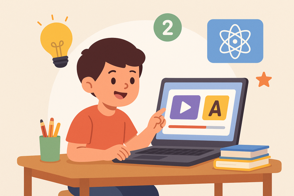 একটি শ্রেণিকক্ষে শিশুদের ল্যাপটপ ও ট্যাব ব্যবহার করে আনন্দের সাথে পড়াশোনা করার দৃশ্য।